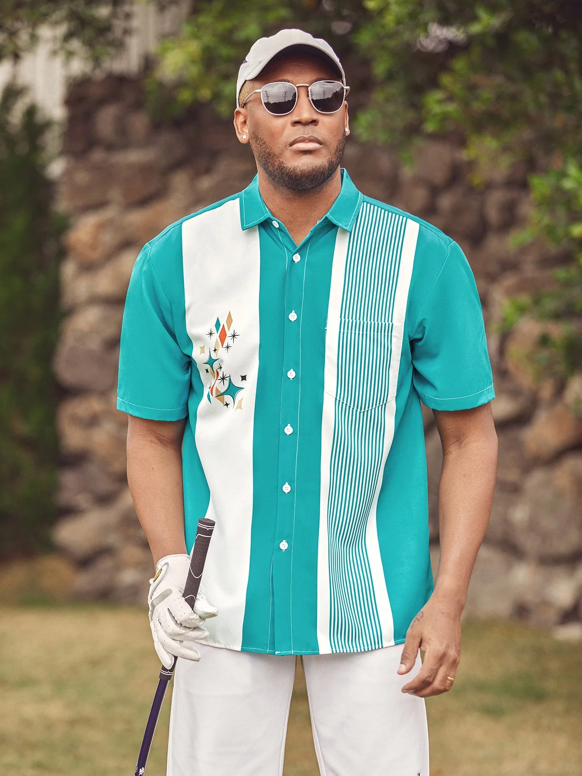 Hardaddy Medieval Geometry Chest Pocket Short Sleeve Bowling Shirt
