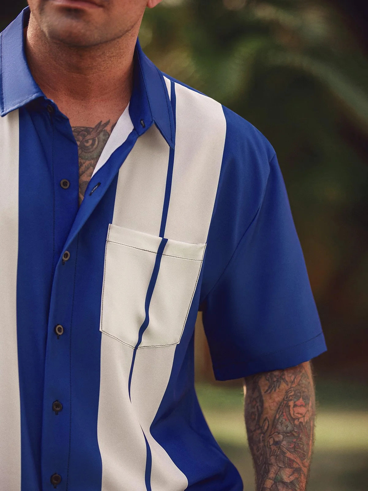 Hardaddy Geometric Chest Pocket Short Sleeve Bowling Shirt