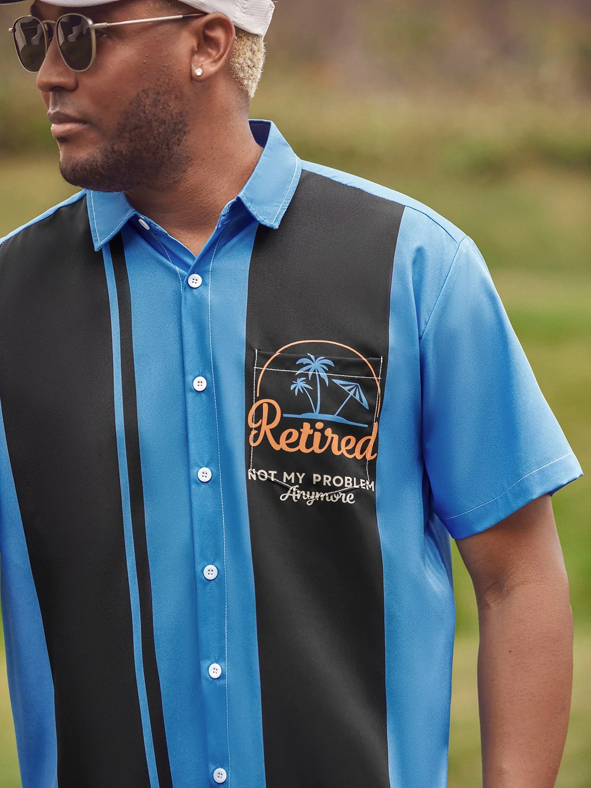 Hardaddy Slogan Coconut Tree Chest Pocket Short Sleeve Bowling Shirt