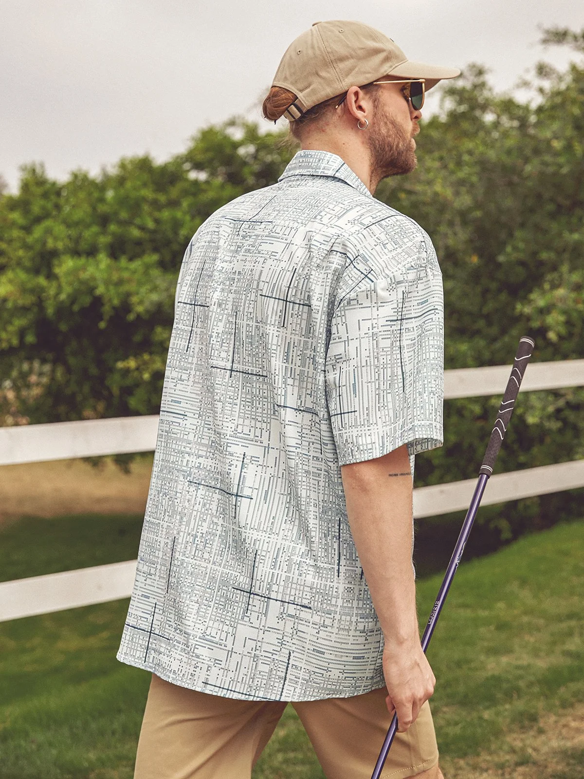 Hardaddy Classic Button Down Hawaiian Shirt Gray Abstract Chest Pocket Short Sleeve Casual Shirt