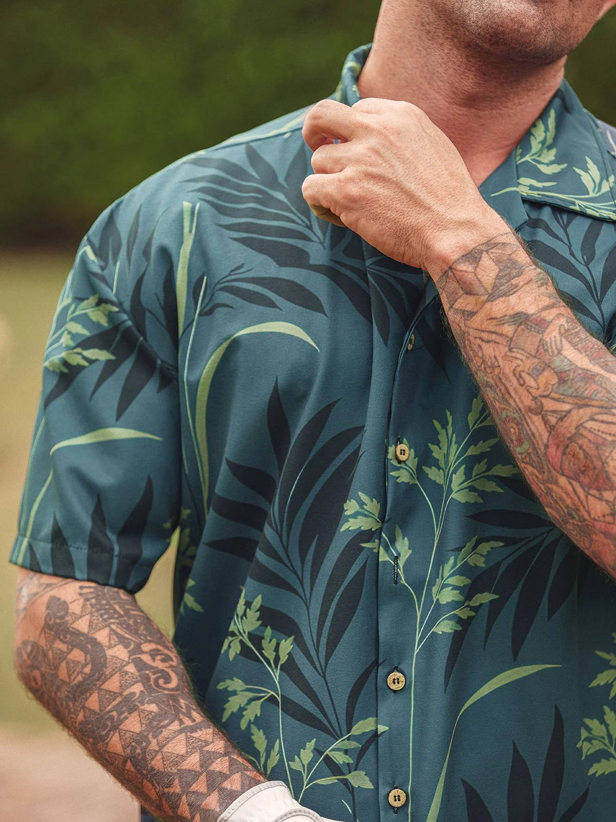Hardaddy Palm Tree Leaf Shirt Men Summer Leaf Vacation Micro-Elasticity Daily Short Sleeve Regular H-Line Camp Collar Aloha Shirts