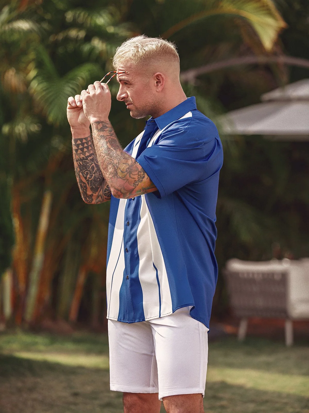 Hardaddy Geometric Chest Pocket Short Sleeve Bowling Shirt