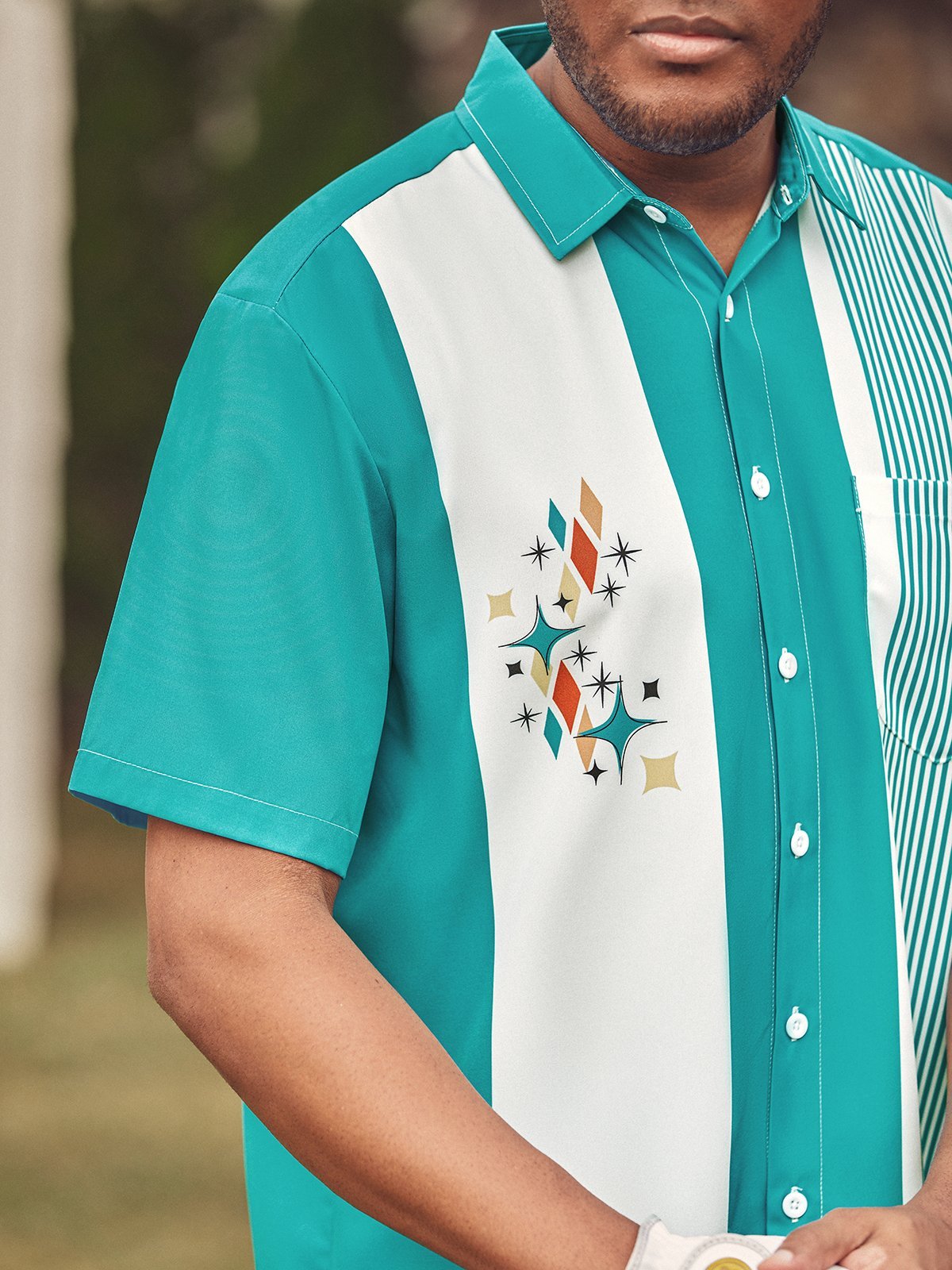 Hardaddy Medieval Geometry Chest Pocket Short Sleeve Bowling Shirt
