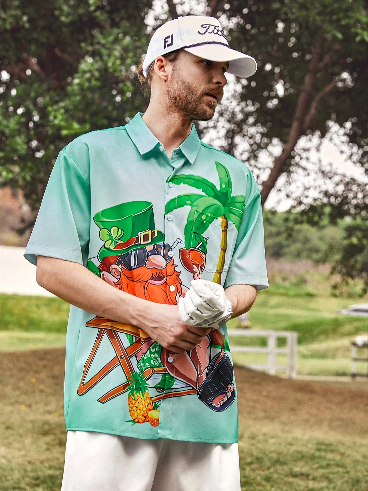 Hardaddy Hawaiian Button Up Shirt for Men Green St. Patrick's Day Lucky Clover Regular Fit Short Sleeve Shirt St Paddy's Day Shirt