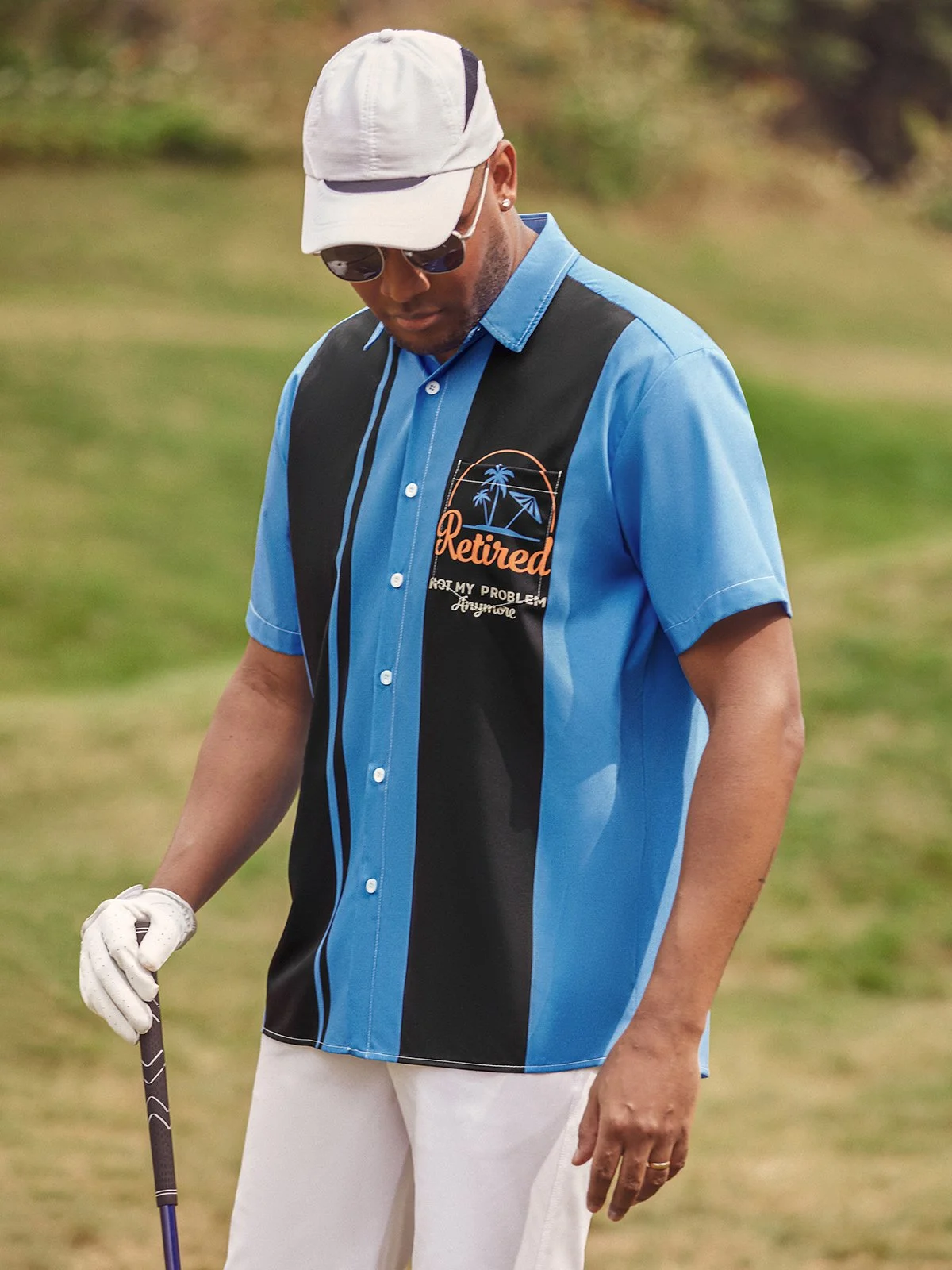 Hardaddy Slogan Coconut Tree Chest Pocket Short Sleeve Bowling Shirt