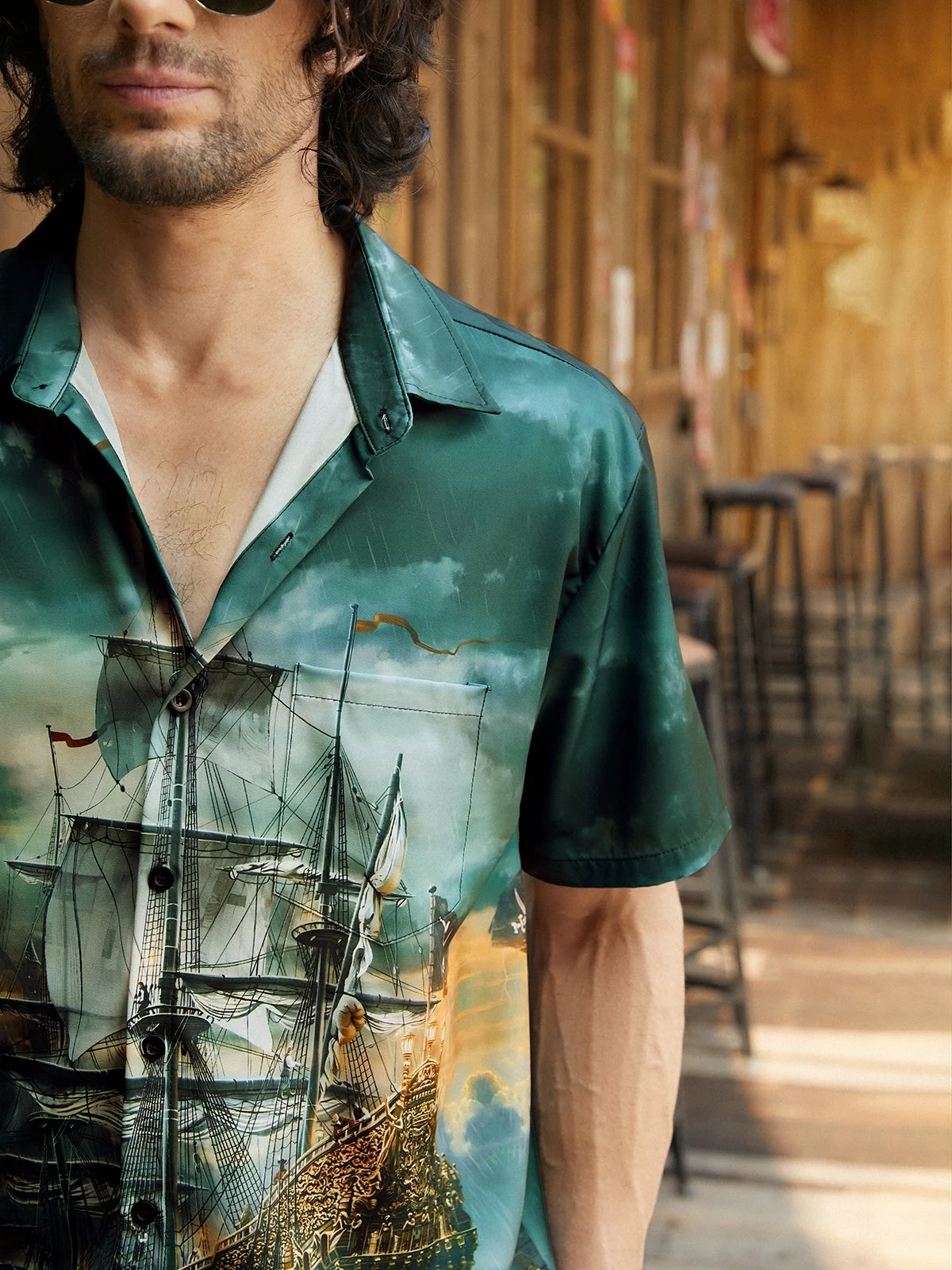 Hardaddy Nautical Button Down Shirts Corsair Chest Pocket Short Sleeve Hawaiian Shirt
