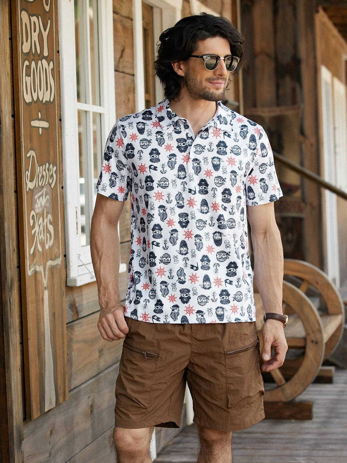 Hardaddy Moisture-wicking Pirate Anchor Short Sleeve Golf Polo Shirt