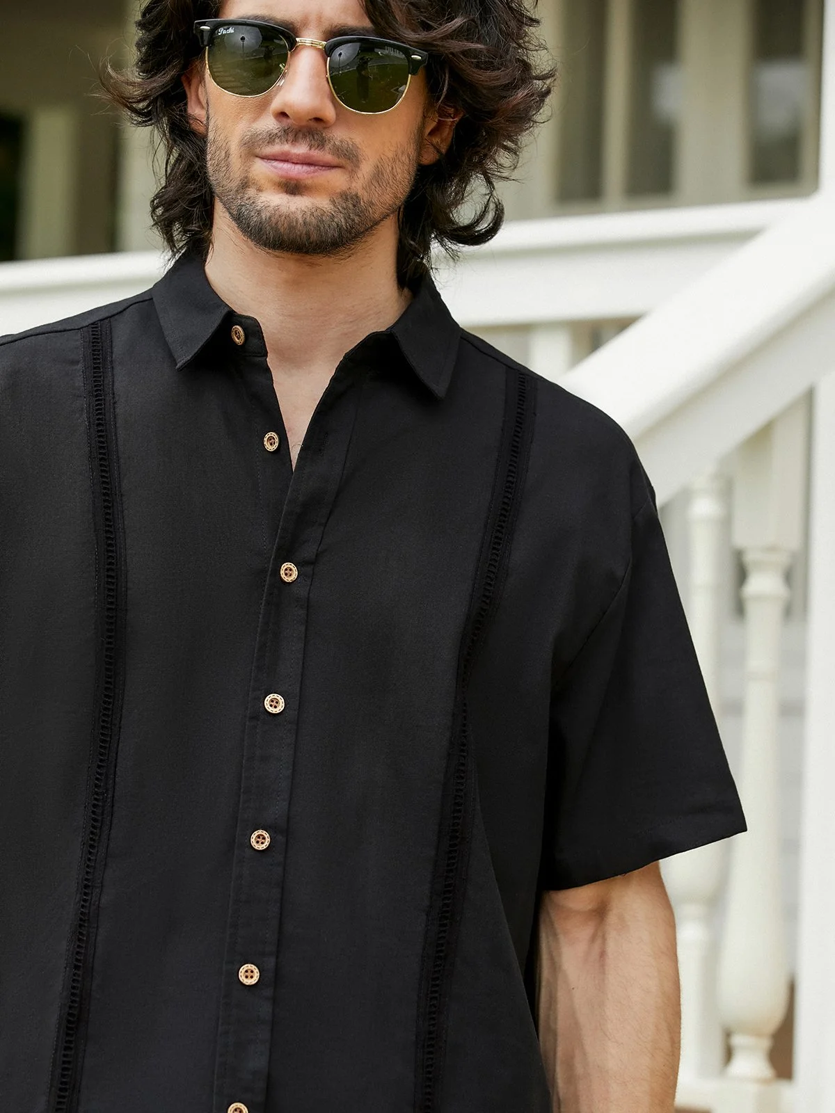 Hardaddy Cotton Cotton Striped Patchwork Chest Pocket Short Sleeve Casual Shirt