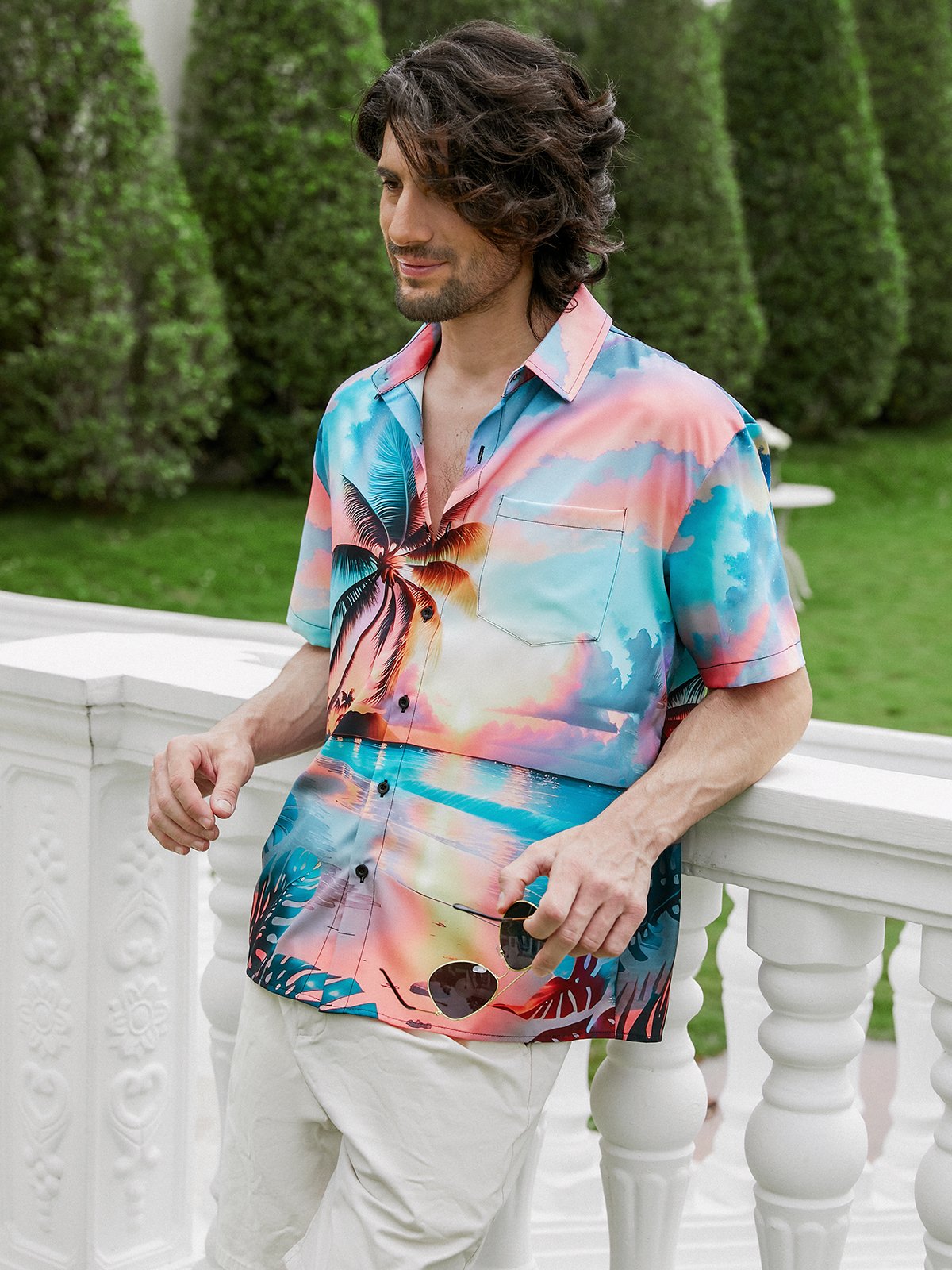 Hardaddy Moisture-wicking Coconut Tree Chest Pocket Hawaiian Shirt