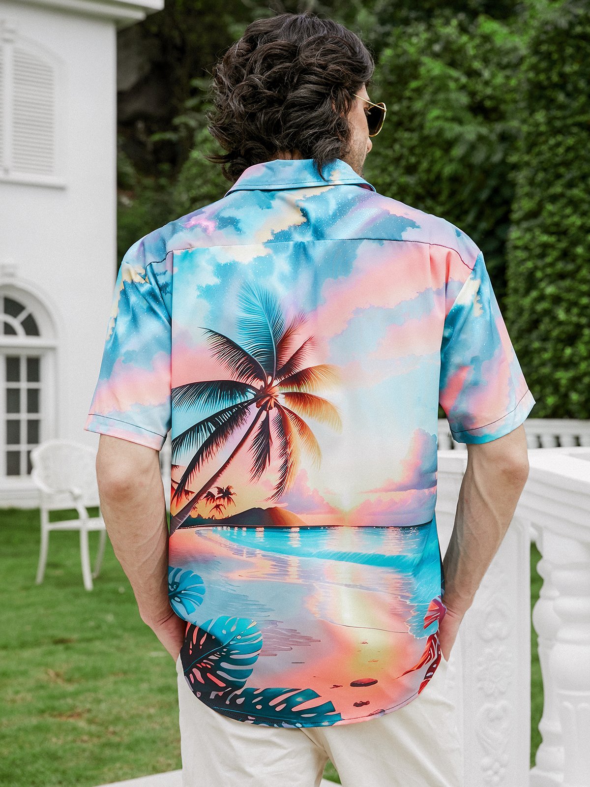 Hardaddy Moisture-wicking Coconut Tree Chest Pocket Hawaiian Shirt
