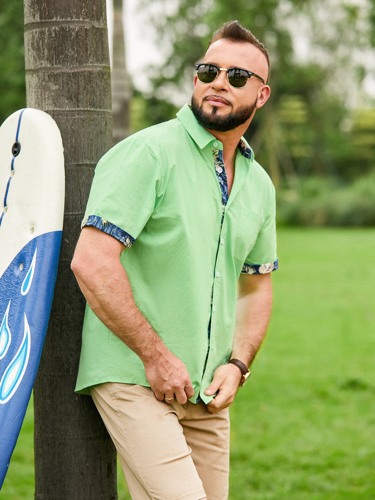Hardaddy Cotton Patchwork Tropical Floral Casual Shirt