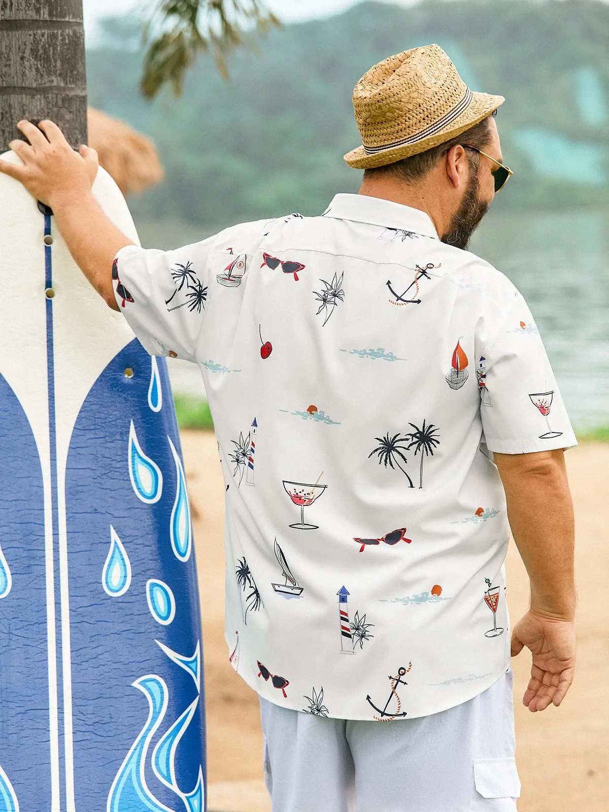 Hardaddy Coconut Tree Chest Pocket Short Sleeve Hawaiian Shirt