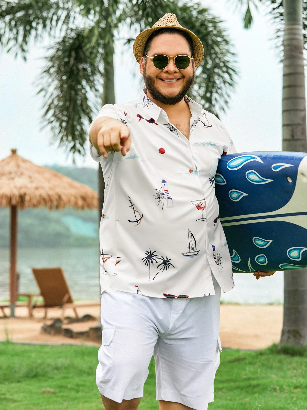 Hardaddy Coconut Tree Chest Pocket Short Sleeve Hawaiian Shirt