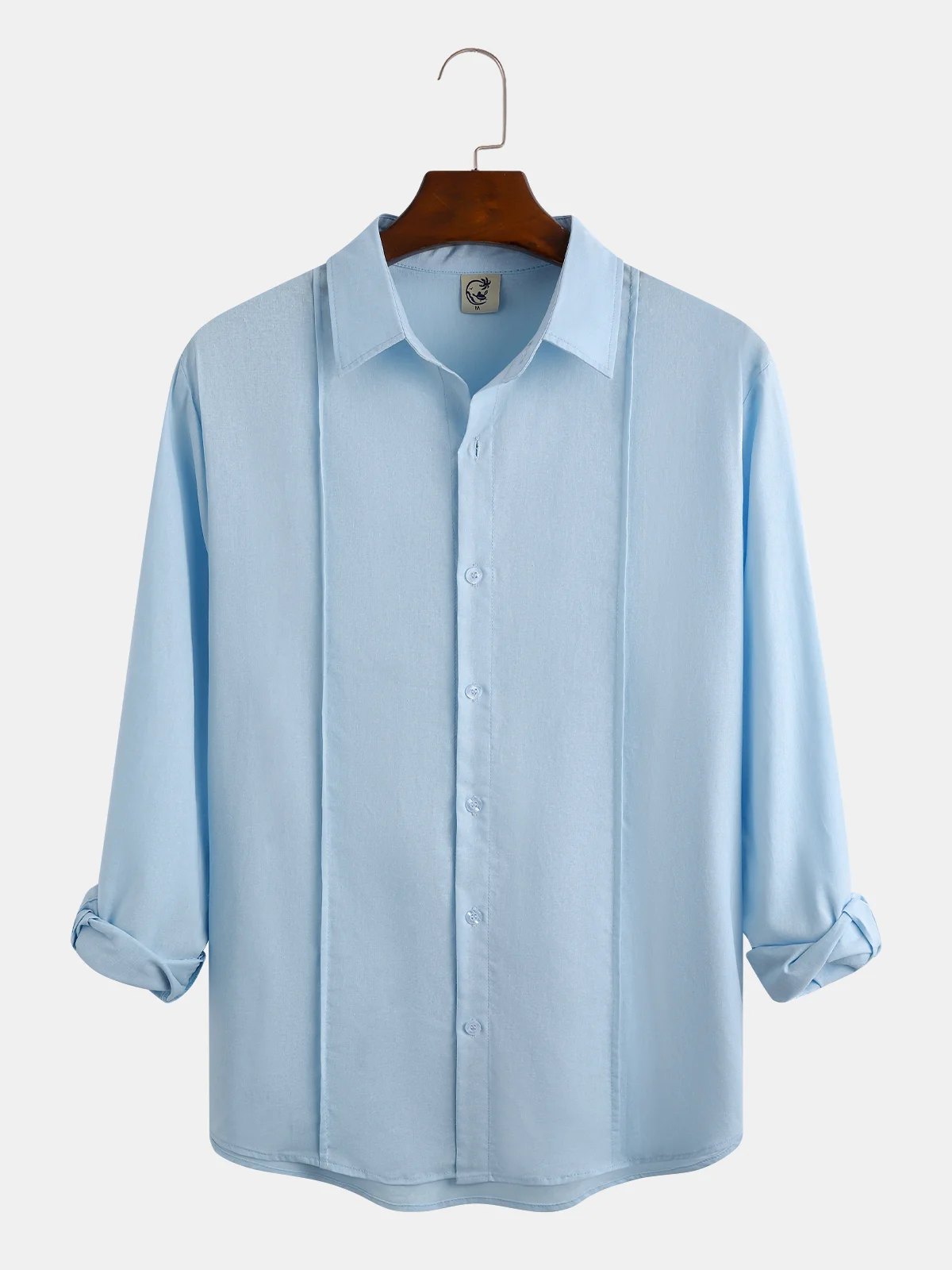 Men's Pintuck Panel Cotton Linen Long Sleeve Shirt