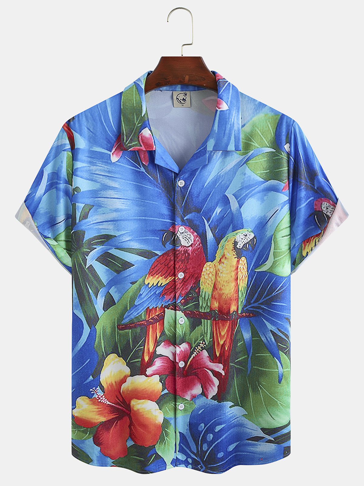 Hardaddy Mens Fancy Hawaiian Floral Parrots Print Casual Short Sleeve Aloha Shirt