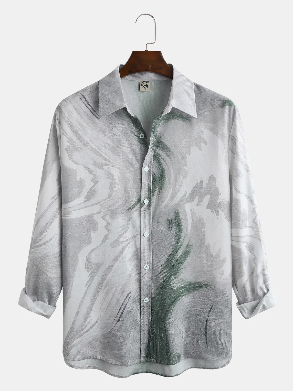 Clean-colored pocket long-sleeved shirt casual style shirt with vertical collar