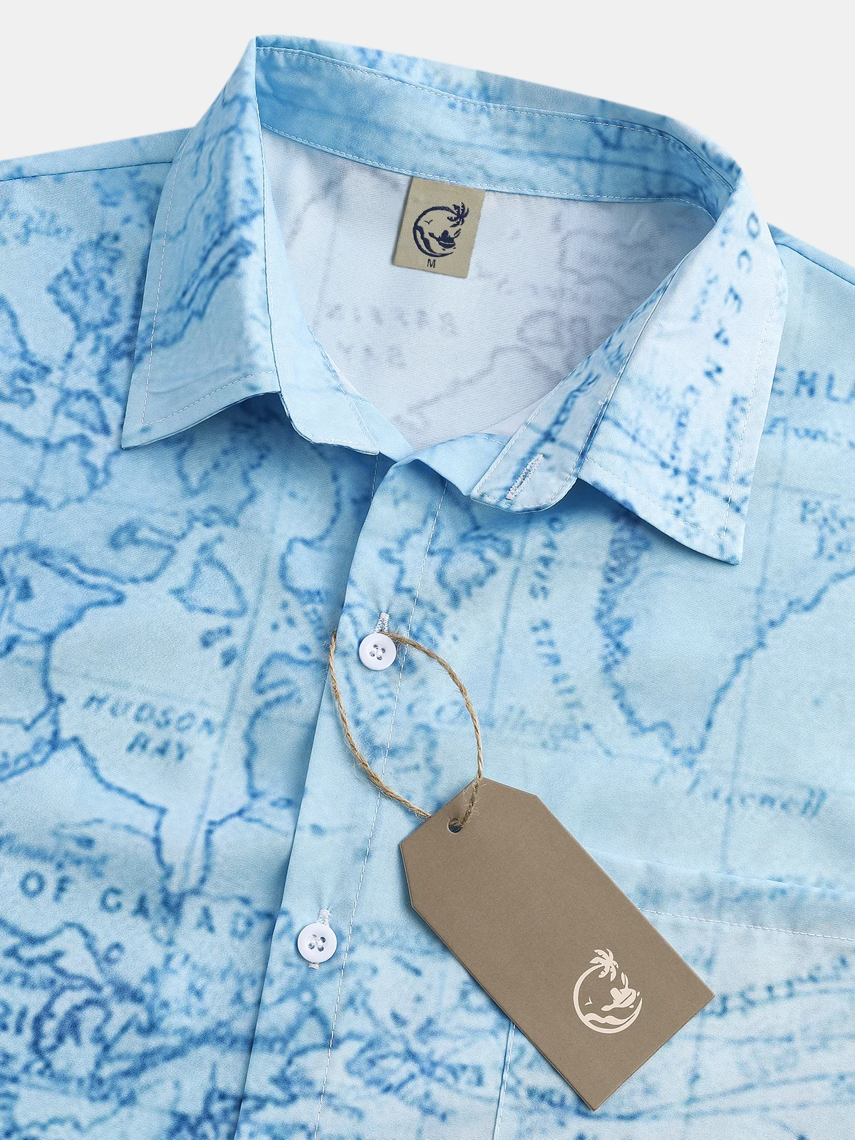 Hardaddy Mens Navigation Map Printed Casual Breathable Short Sleeve Shirt