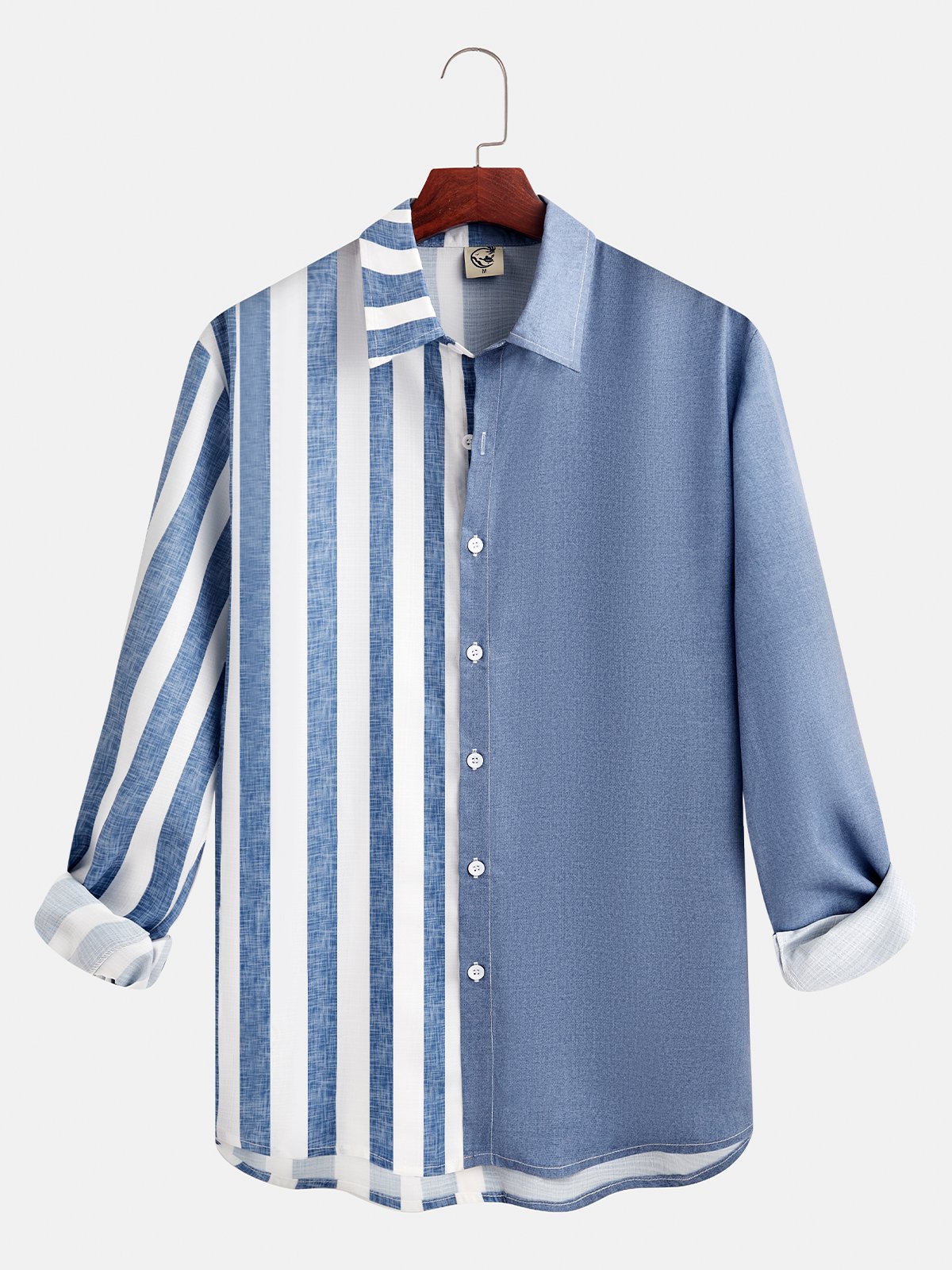 Hardaddy Striped Contrast Color Long Sleeve Shirt Casual Style Lapel Collar Top