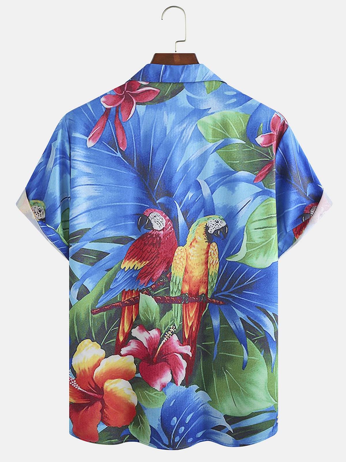 Hardaddy Mens Fancy Hawaiian Floral Parrots Print Casual Short Sleeve Aloha Shirt