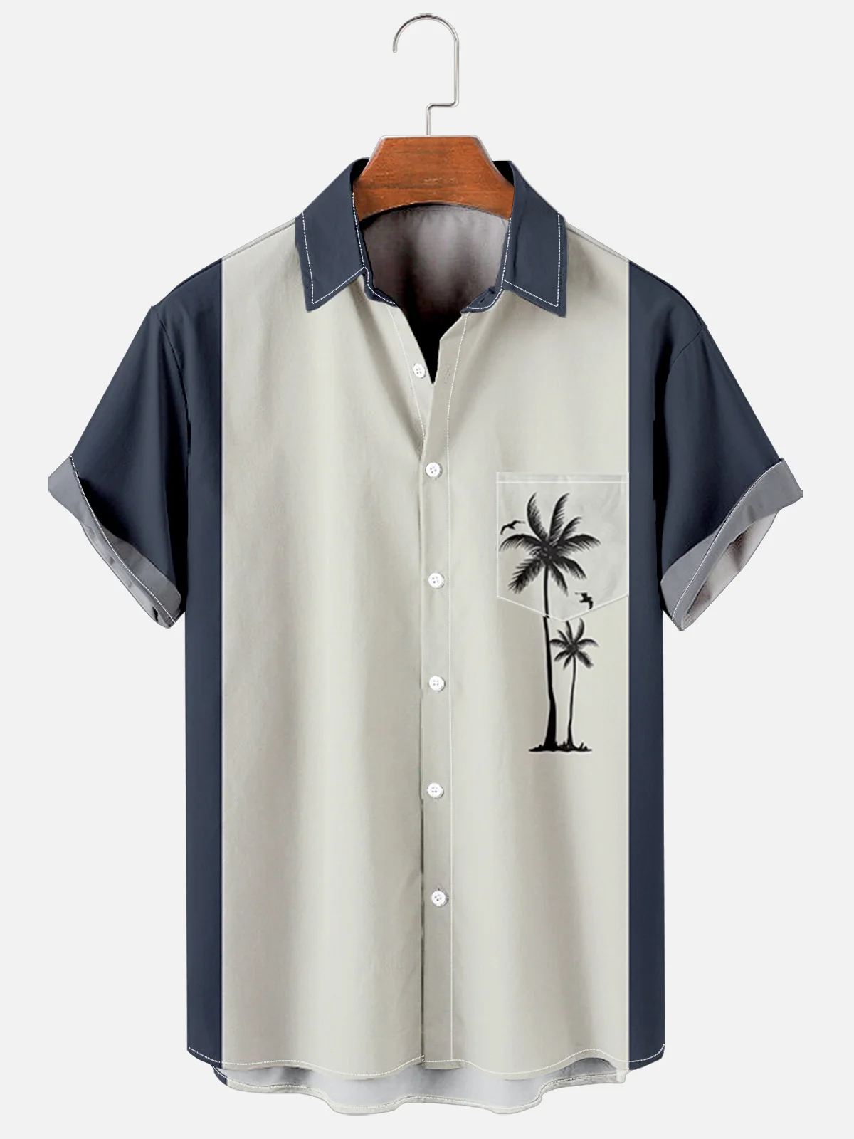 Hardaddy Mens Billiard Shirt Coconut Tree Print Breathable Casual Hawaiian Shirt