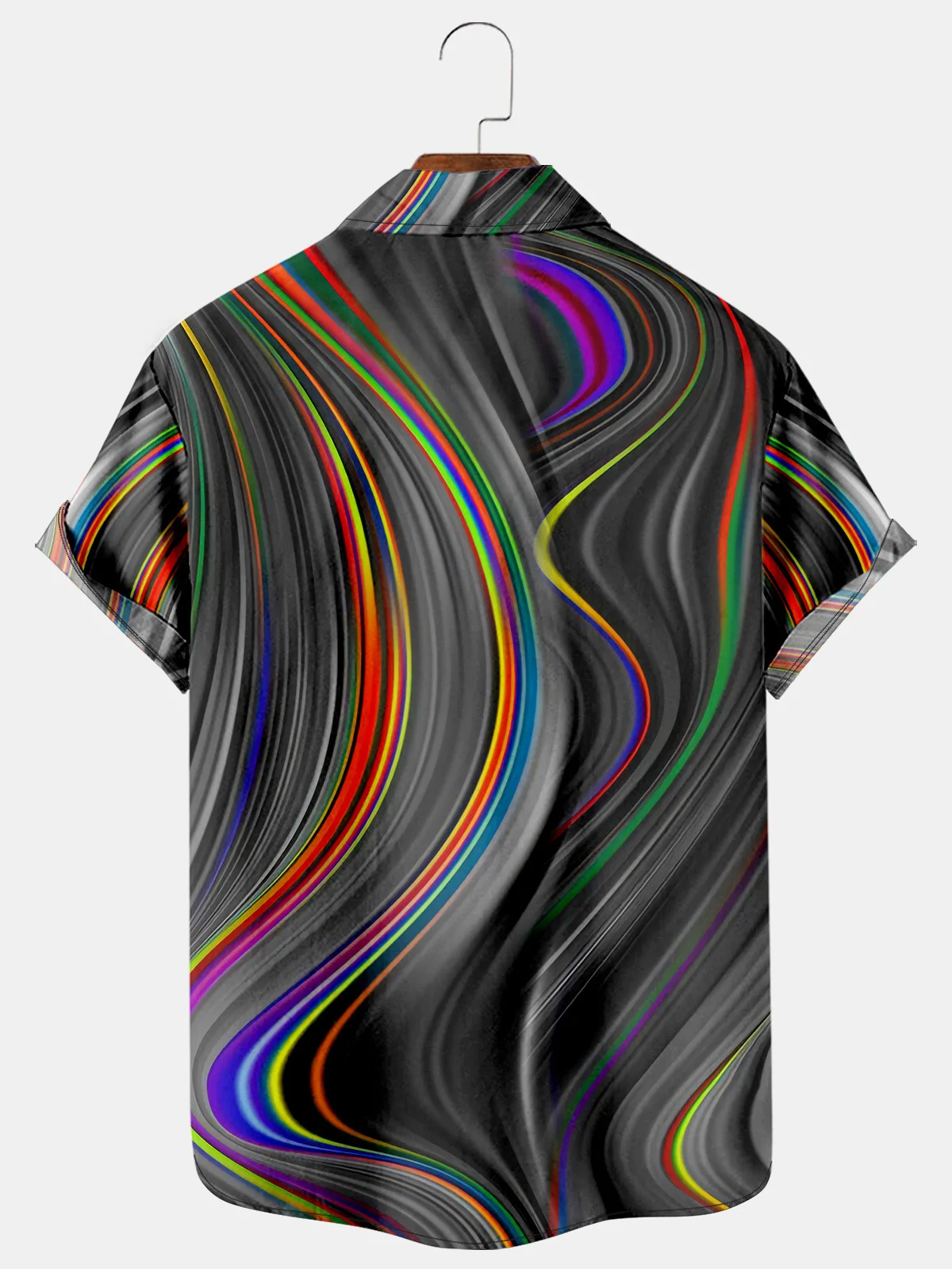 Hardaddy Mens 3D Abstract Print Casual Breathable Chest Pocket Short Sleeve Hawaiian Shirt