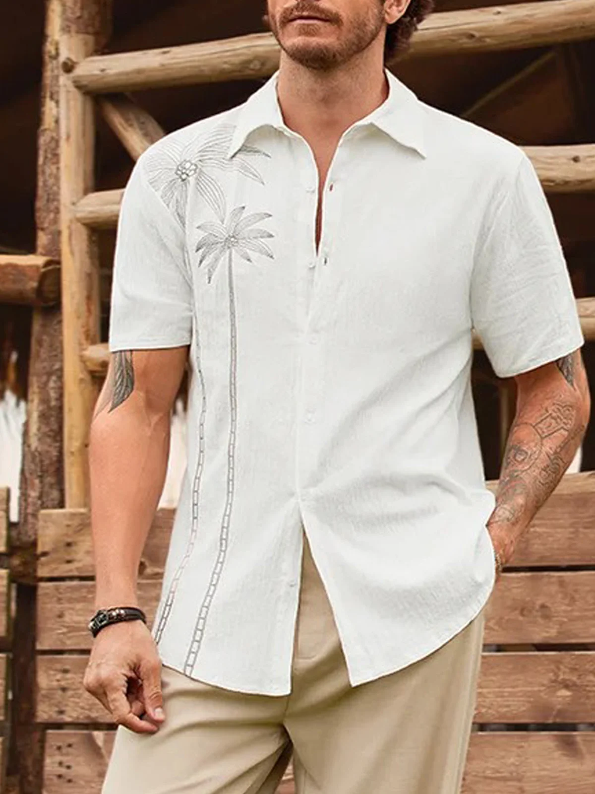 Hardaddy Casual Style Hawaiian Plant Coconut Tree Versatile Shirt