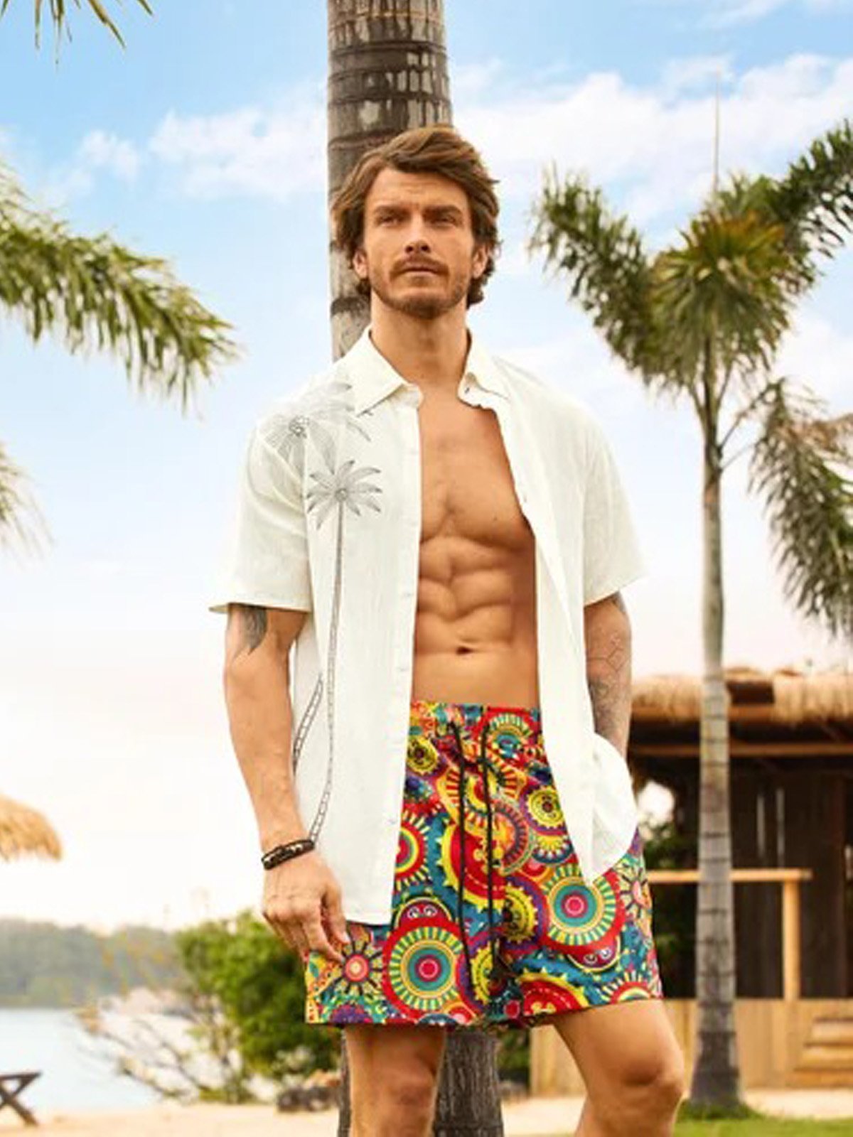Hardaddy Casual Style Hawaiian Plant Coconut Tree Versatile Shirt