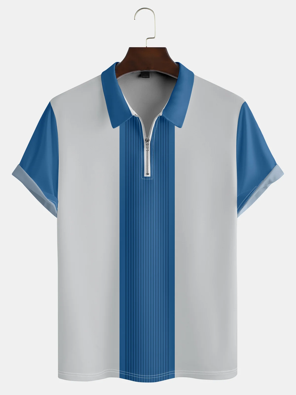 Casual Art Collection Geometric Stripe Pattern Lapel Short Sleeve Polo Print Top