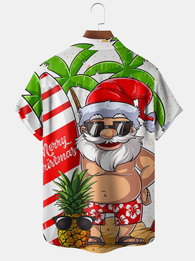 Big Size Santa Surfing Short Sleeve Hawaiian Shirt