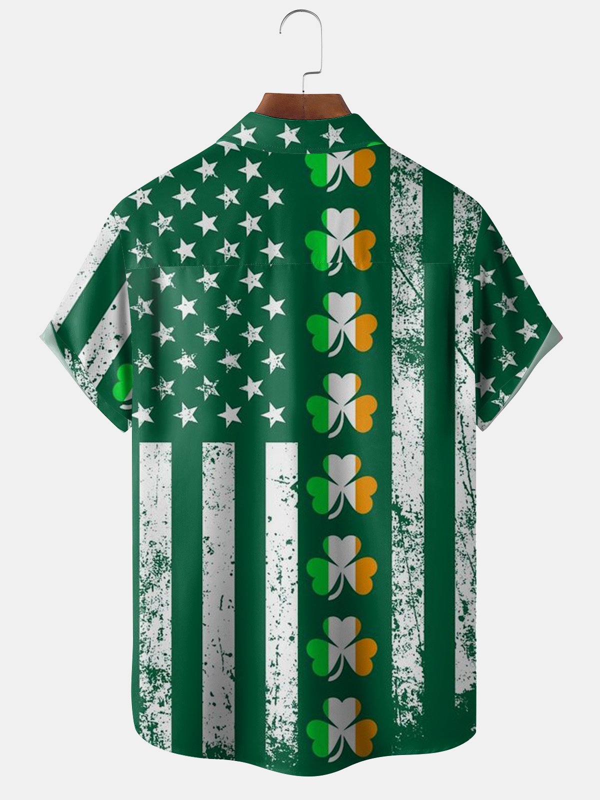 Hardaddy Hawaiian Button Up Shirt for Men Green St. Patrick's Day Lucky Clover American Flag Sharmark Regular Fit Short Sleeve Shirt St Paddy's Day Shirt