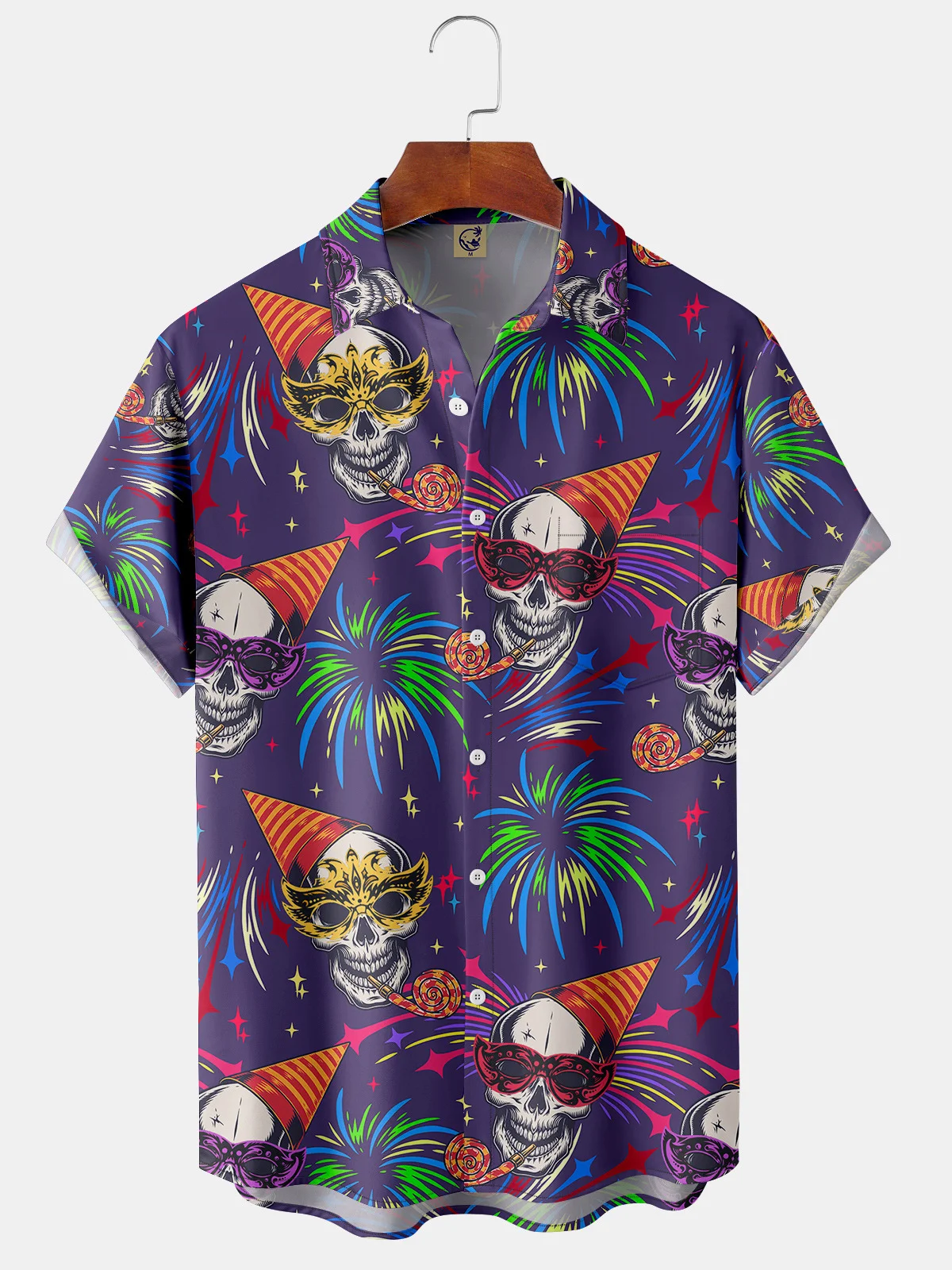 Mask Skull Chest Pocket Short Sleeve Shirt