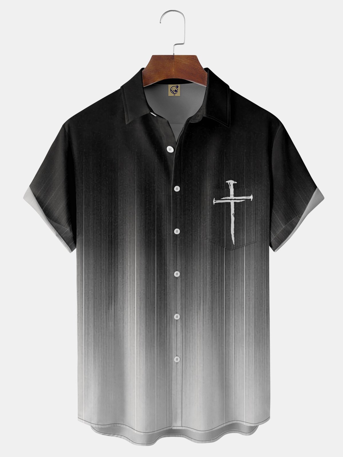 Shading Crucifix Chest Pocket Short Sleeve Shirt