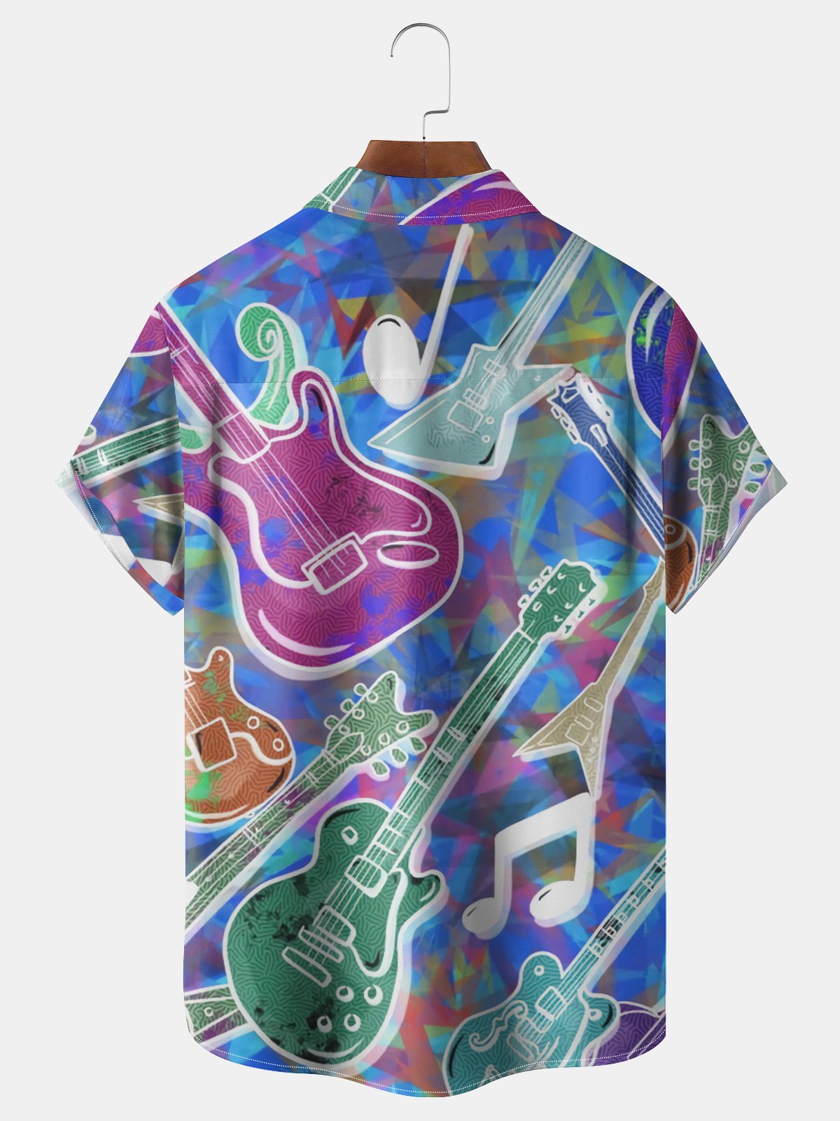Music Guitar Chest Pocket Short Sleeve Shirt
