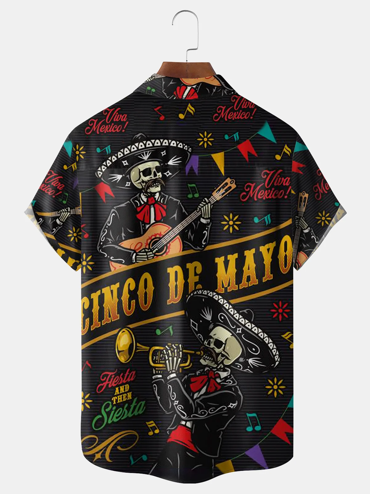 Hardaddy Skull Guitar Cinco De Mayo Chest Pocket Short Sleeve Shirt