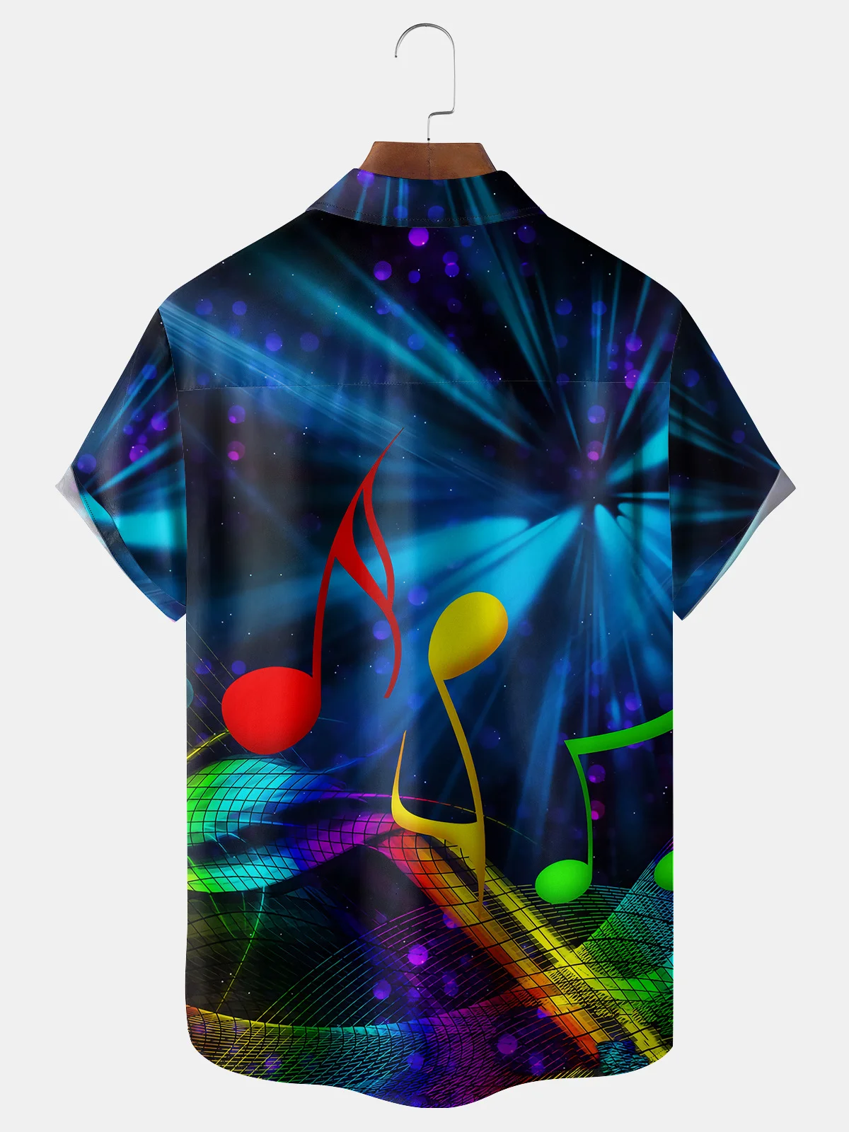 3D Music Note Chest Pocket Short Sleeve Shirt