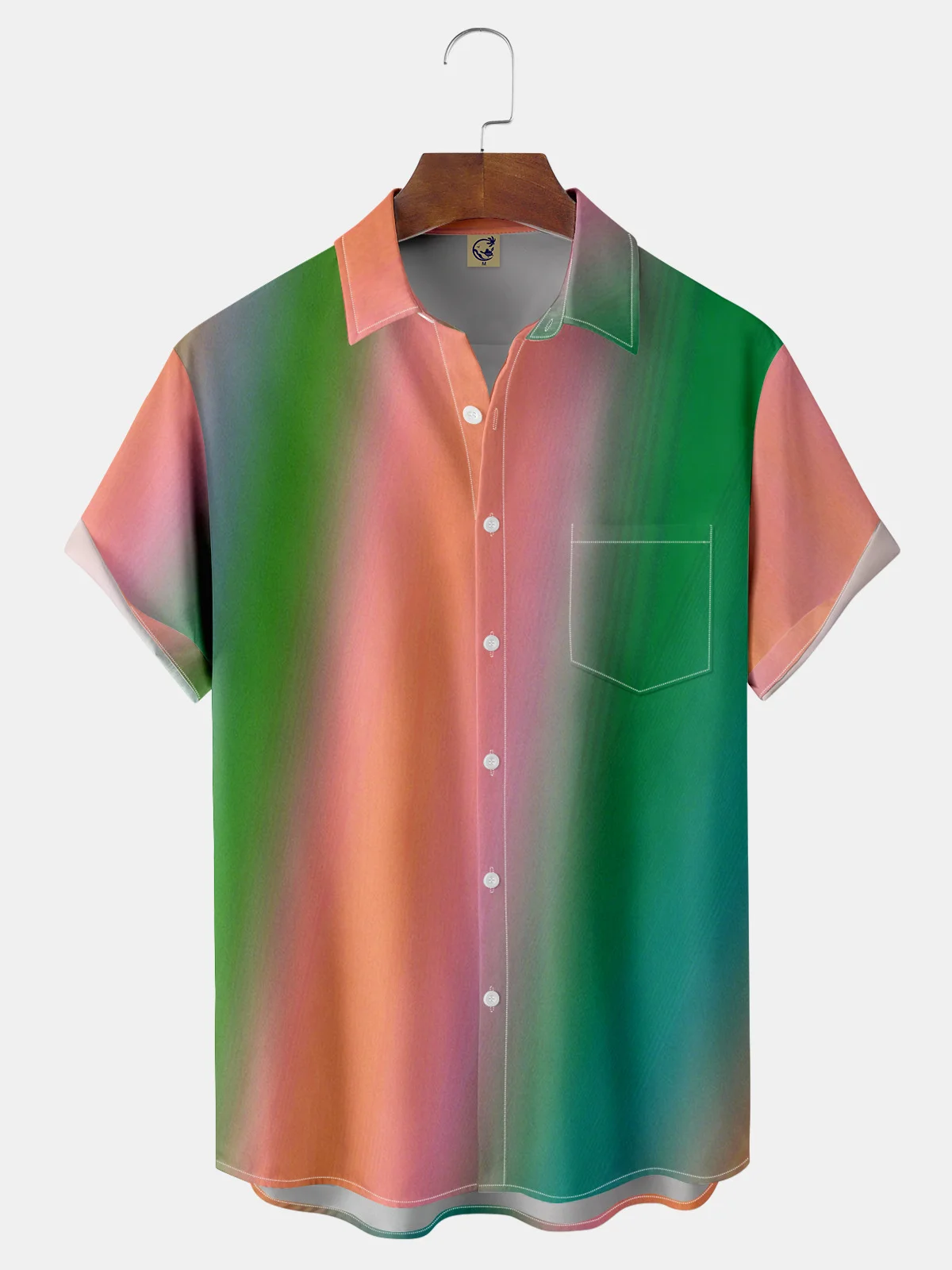 Gradient Pattern Chest Pocket Short Sleeve Casual Shirt