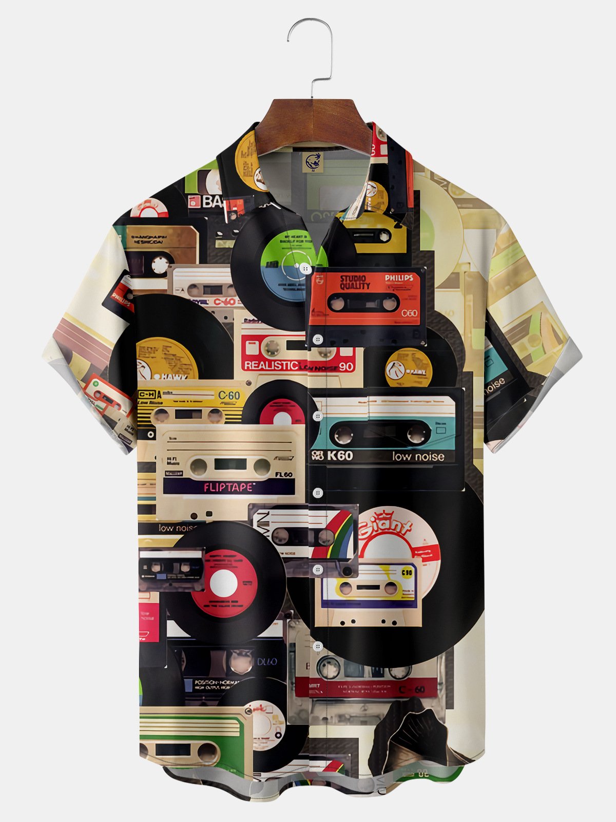 Hardaddy Music Magnetic Tape Chest Pocket Short Sleeve Casual Shirt