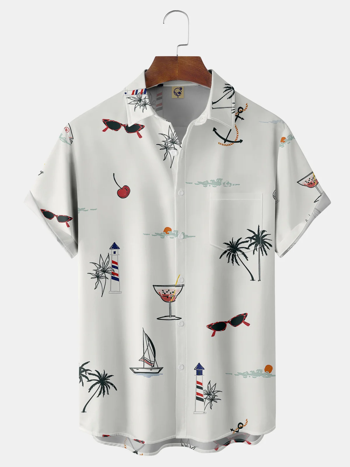 Hardaddy Coconut Tree Chest Pocket Short Sleeve Hawaiian Shirt