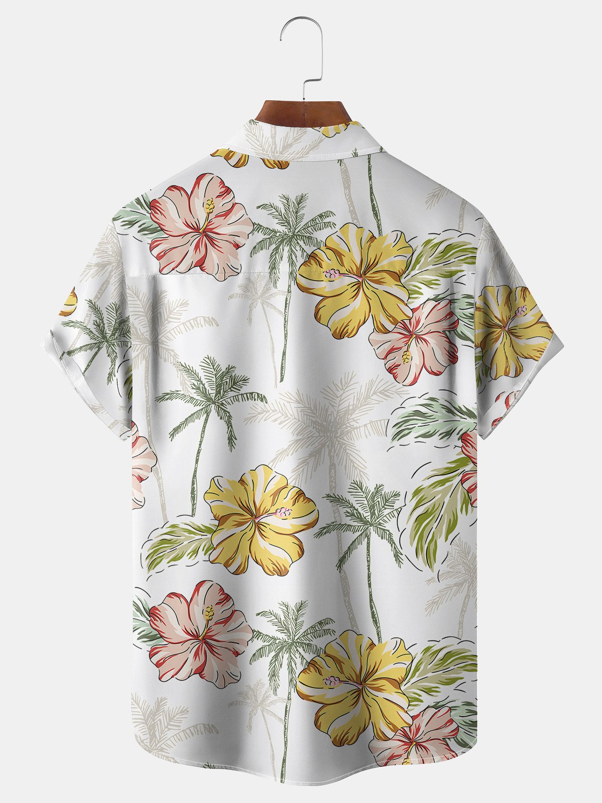 Coconut Tree Flowers Chest Pocket Short Sleeve Hawaiian Shirt