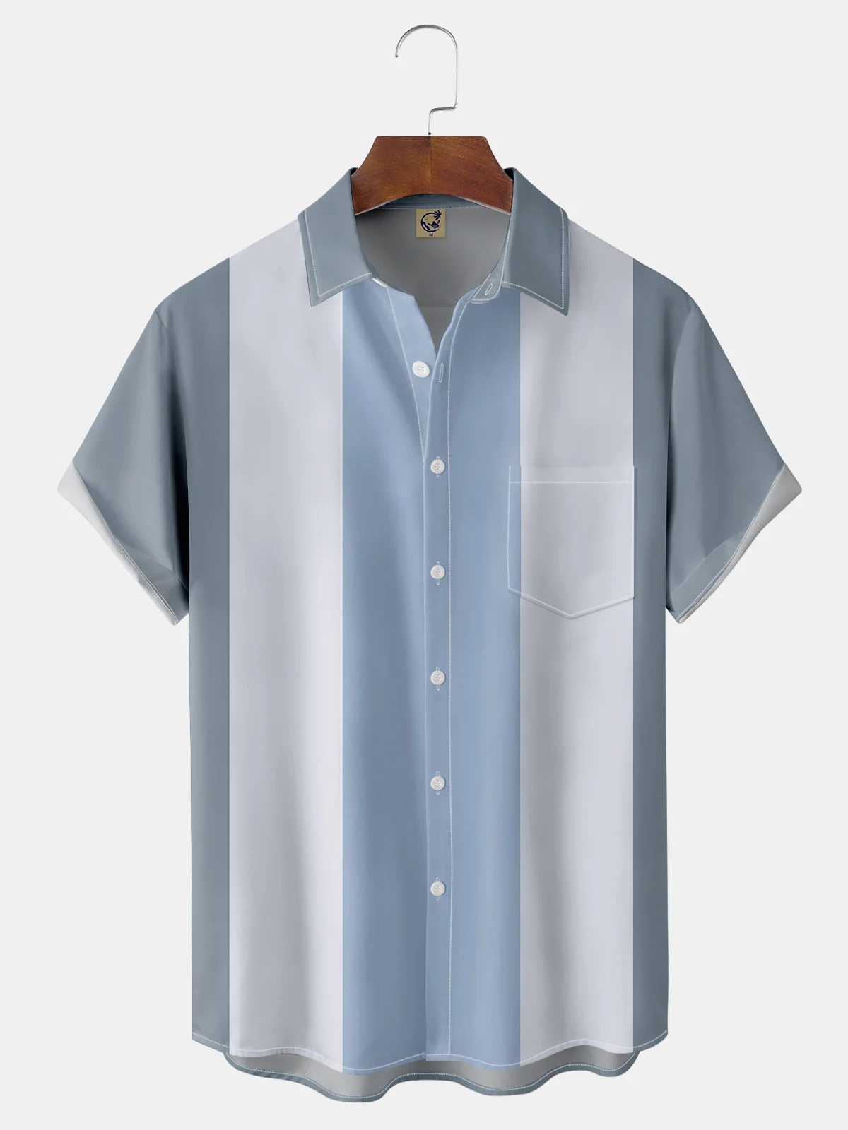 Color Block Chest Pocket Short Sleeve Bowling Shirt