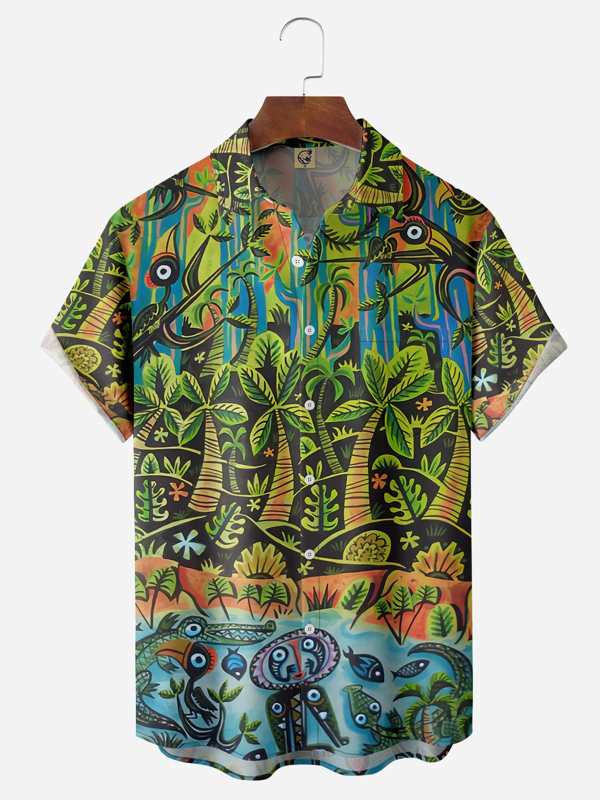 Coconut Tree Chest Pocket Short Sleeve Hawaiian Shirt