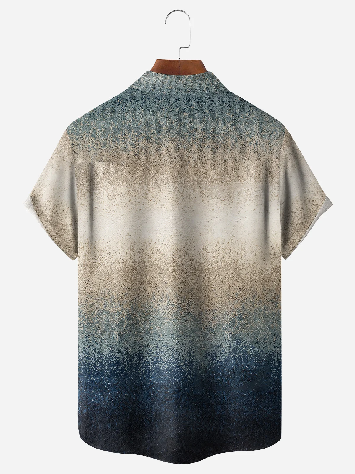 Hardaddy Gradient Texture Coconut Tree Chest Pocket Short Sleeve Casual Shirt