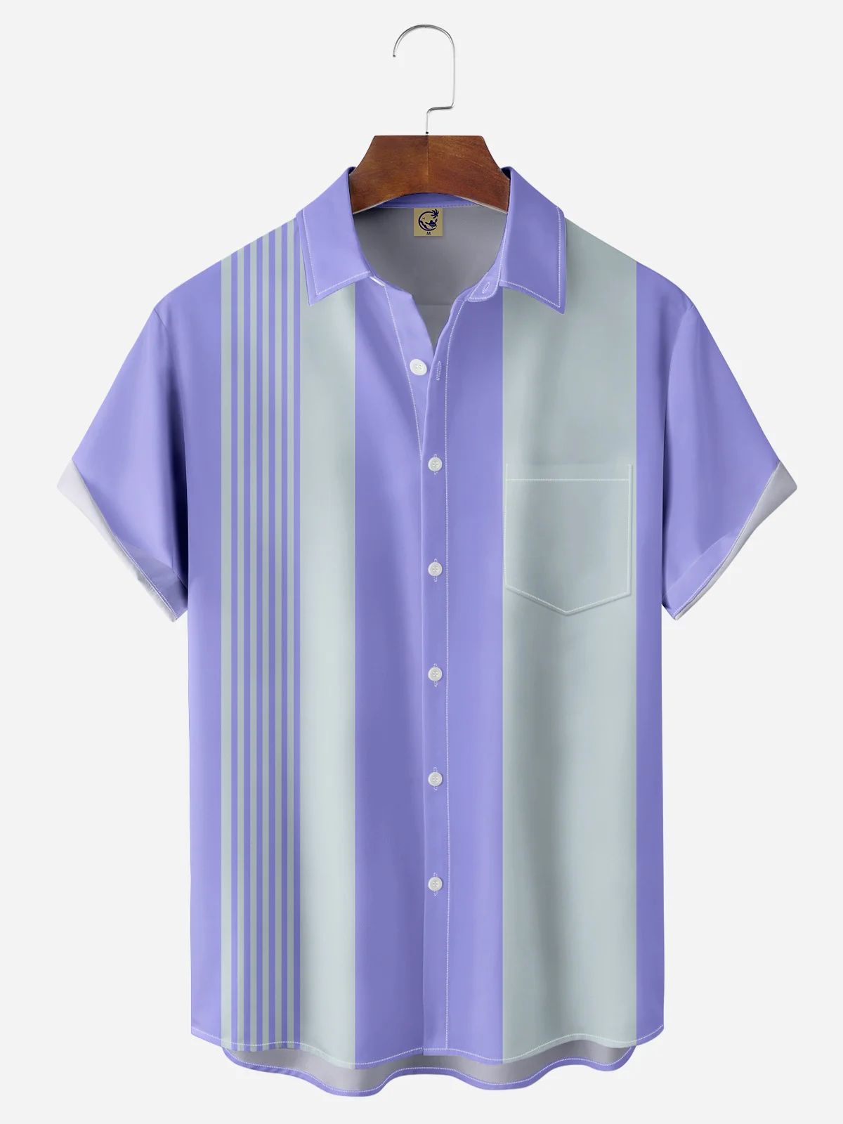 Hardaddy Geometric Stripe Chest Pocket Short Sleeve Casual Shirt