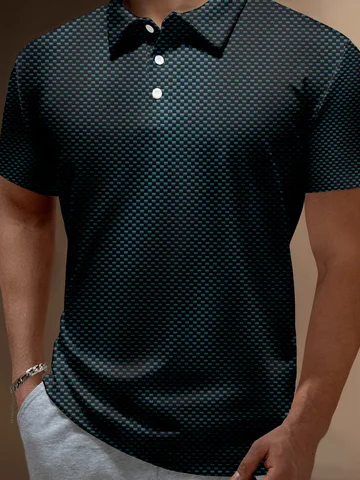 Hardaddy Ombre 3D Abstract Geometric Button Short Sleeve Polo Shirt