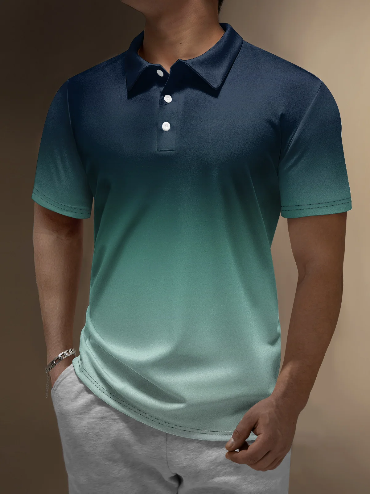 Hardaddy Ombre Button Short Sleeve Polo Shirt
