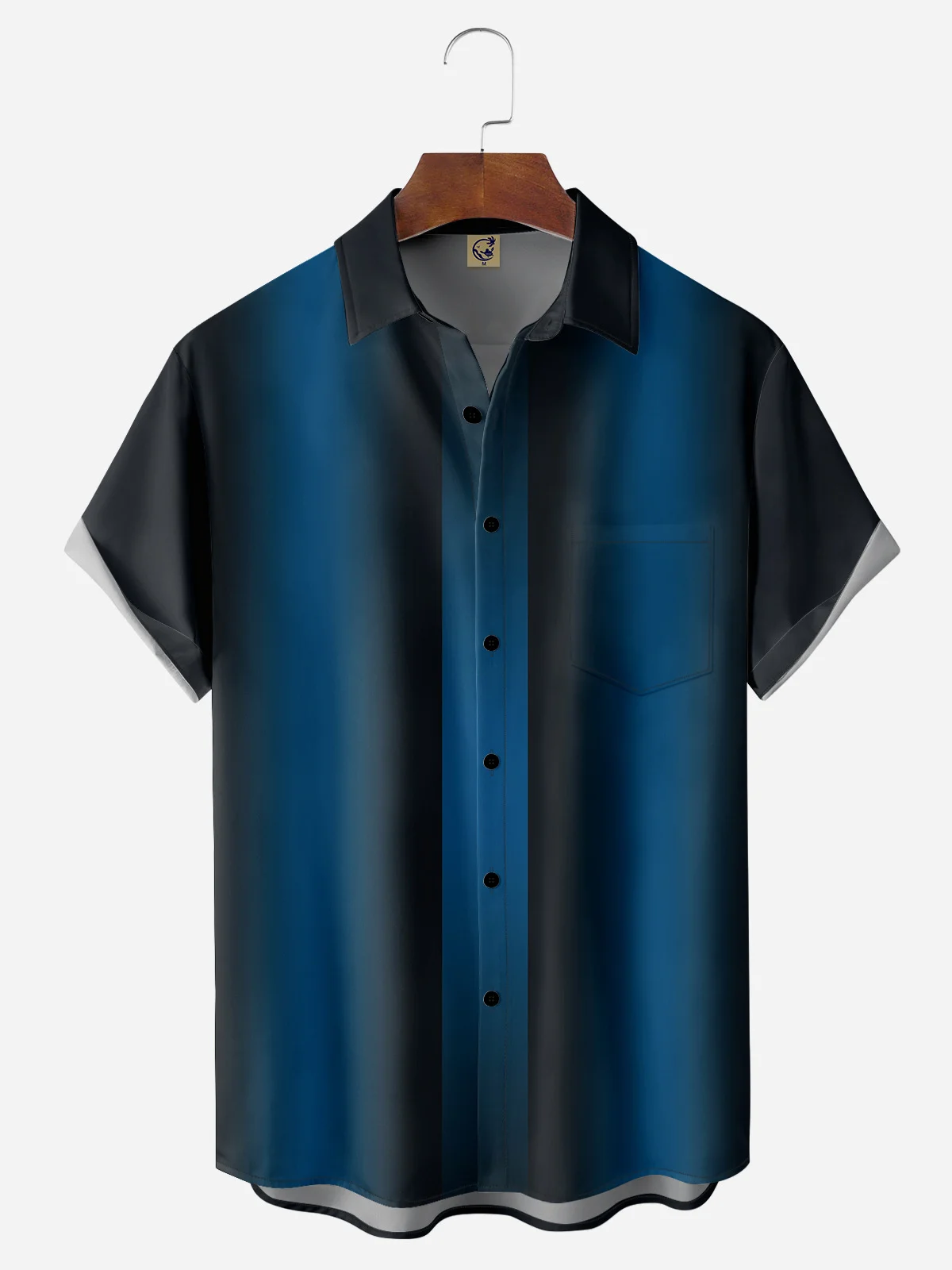 Gradient Color Chest Pocket Short Sleeve Bowling Shirt