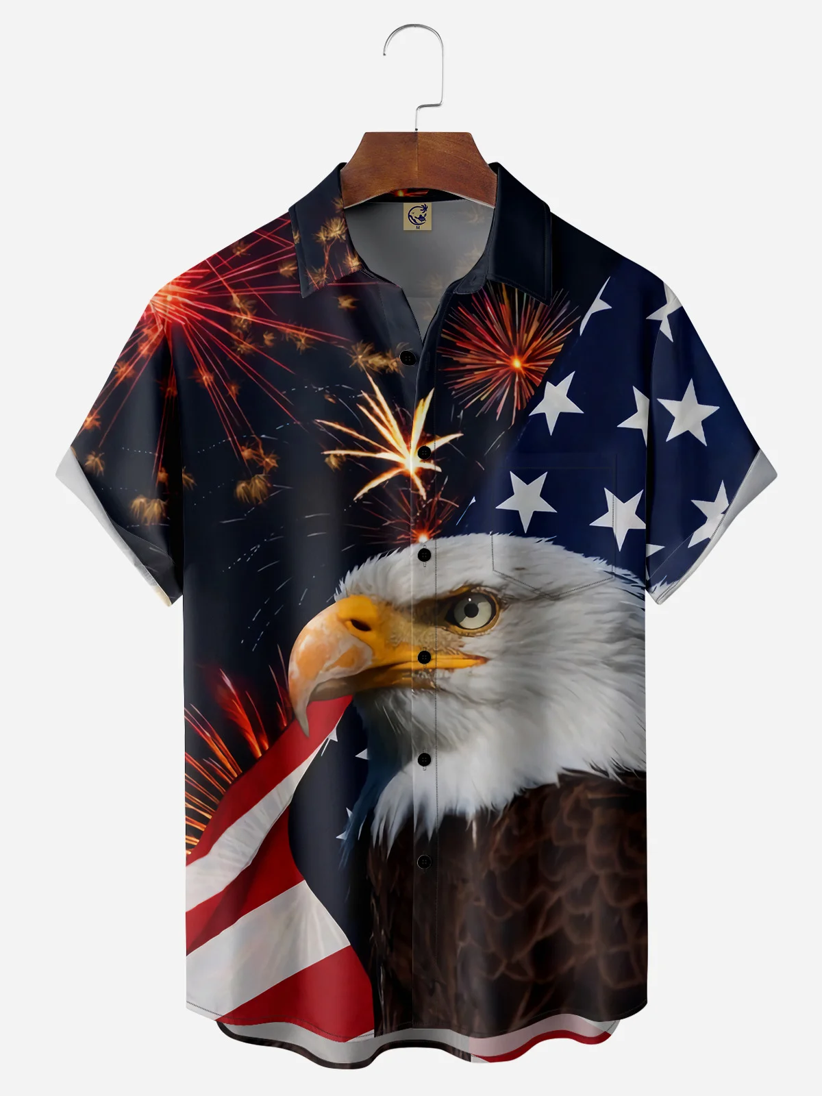 Hardaddy American Flag Chest Pocket Short Sleeve Casual Shirt