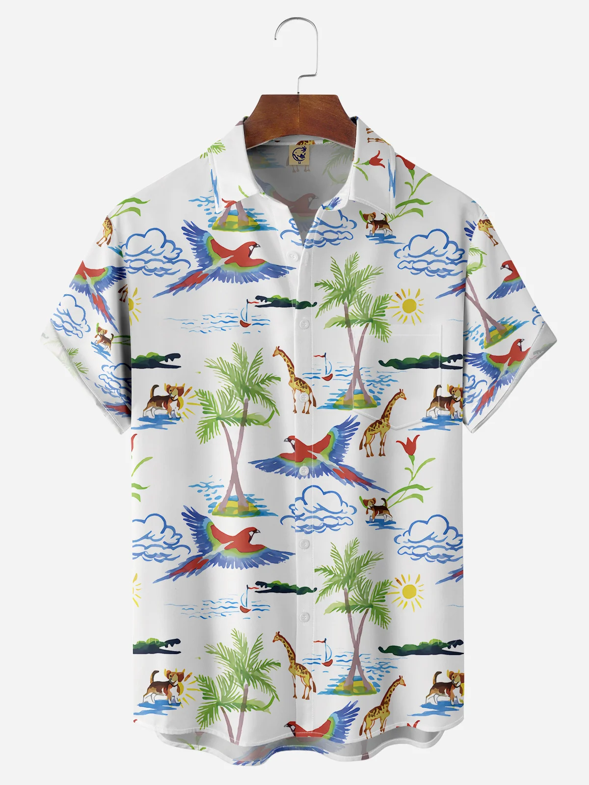 Coconut Tree Chest Pocket Short Sleeve Hawaiian Shirt
