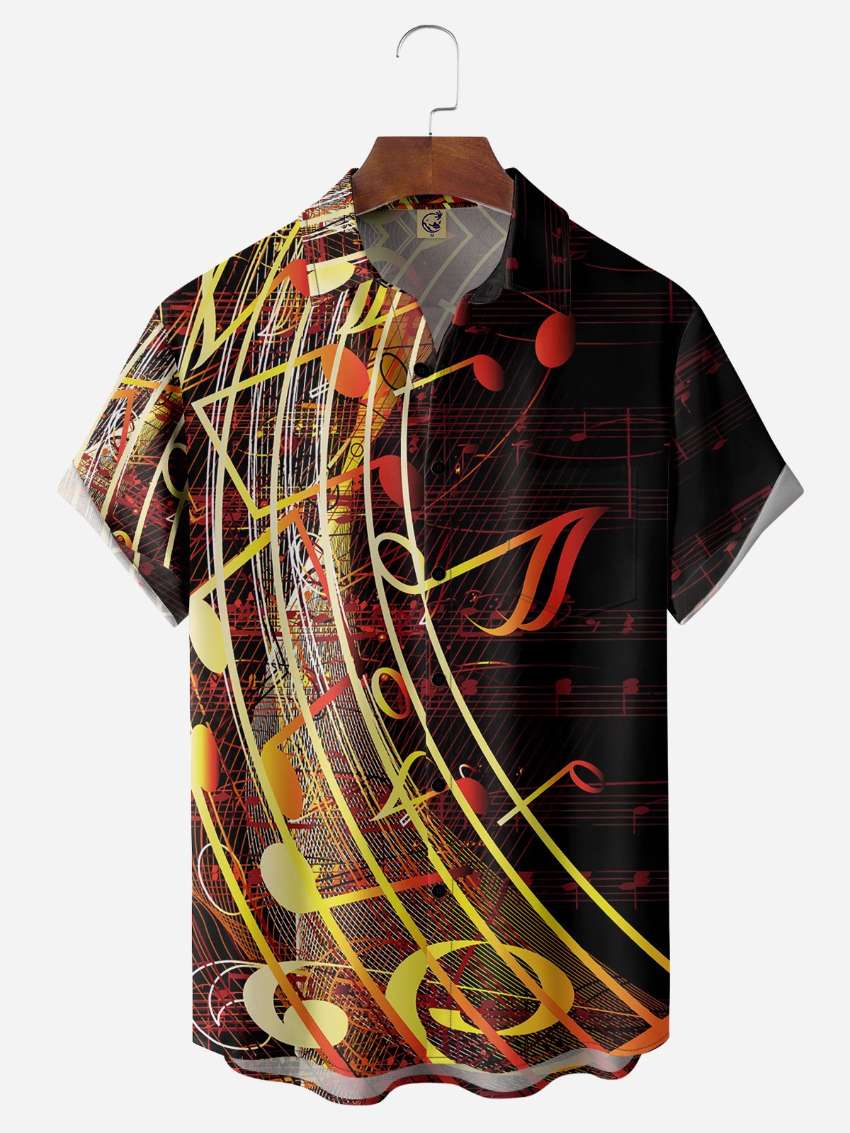 Music Notes Chest Pocket Short Sleeve Casual Shirt