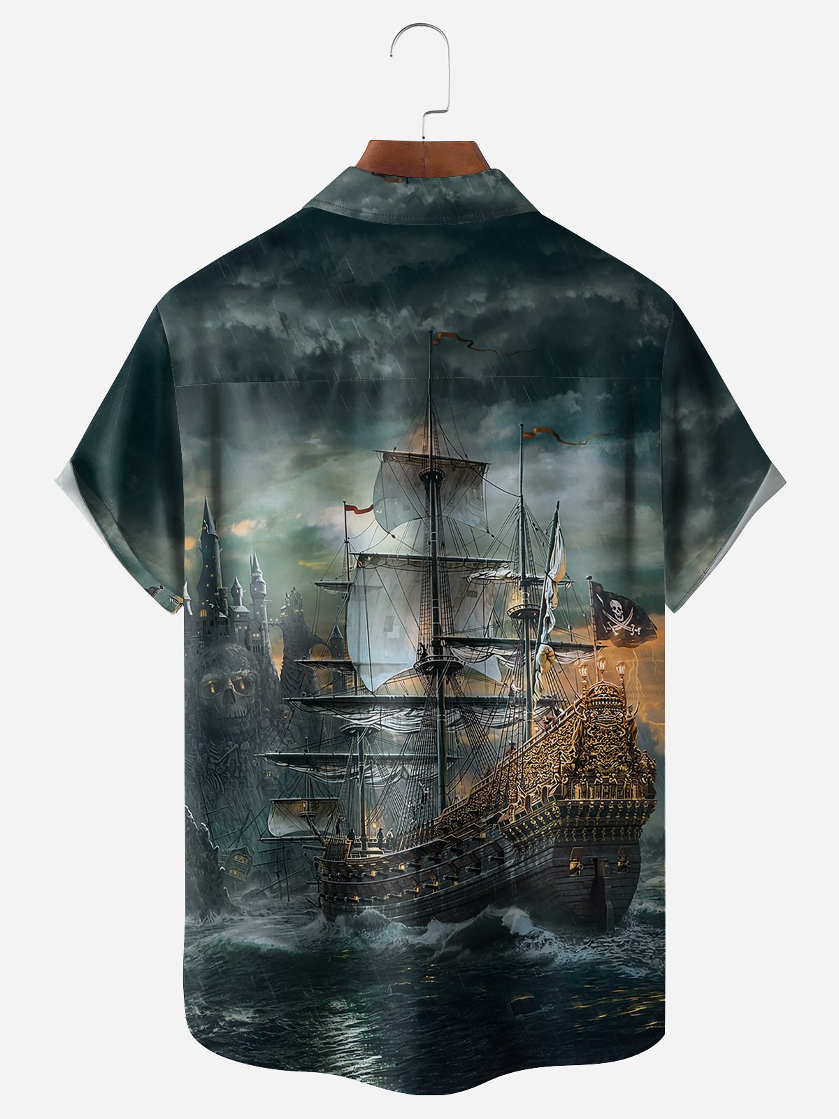 Hardaddy Nautical Button Down Shirts Corsair Chest Pocket Short Sleeve Hawaiian Shirt